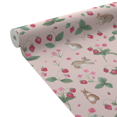 HOLDEN DECOR Papier peint Bunnies & berries Rose poudré Mat