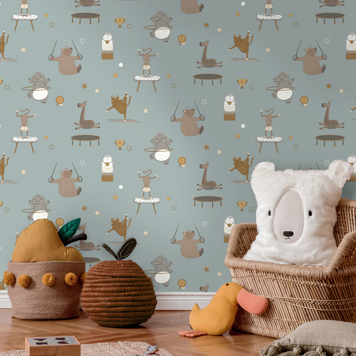 HOLDEN DECOR Papier peint Animal gymnastics Bleu ciel Mat