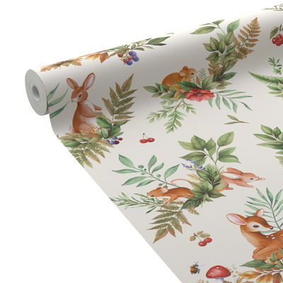 HOLDEN DECOR Papier peint Forest friends Écru et vert feuille Mat