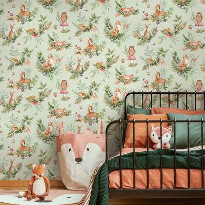 HOLDEN DECOR Papier peint Forest friends Vert d'eau Mat