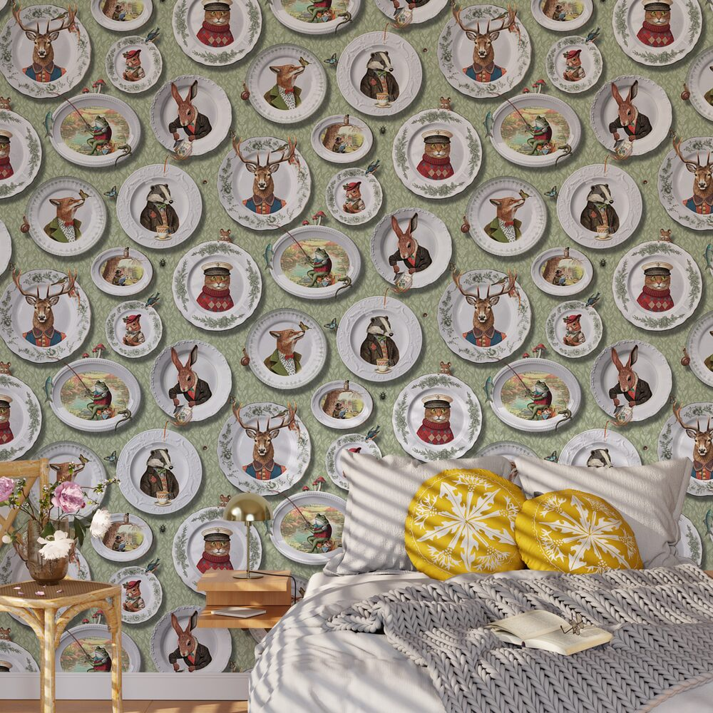HOLDEN DECOR Papier peint intissé Tales of the manor Vert-de-gris Mat