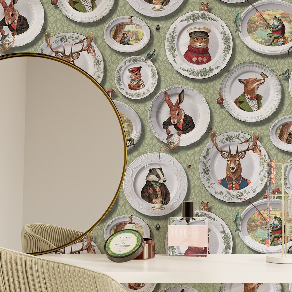 HOLDEN DECOR Papier peint intissé Tales of the manor Vert-de-gris Mat