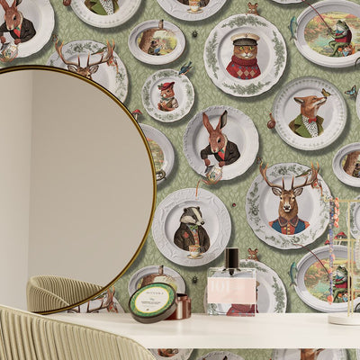 HOLDEN DECOR Papier peint intissé Tales of the manor Vert-de-gris Mat