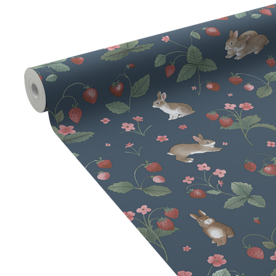 HOLDEN DECOR Papier peint Bunnies & berries Bleu marine Mat