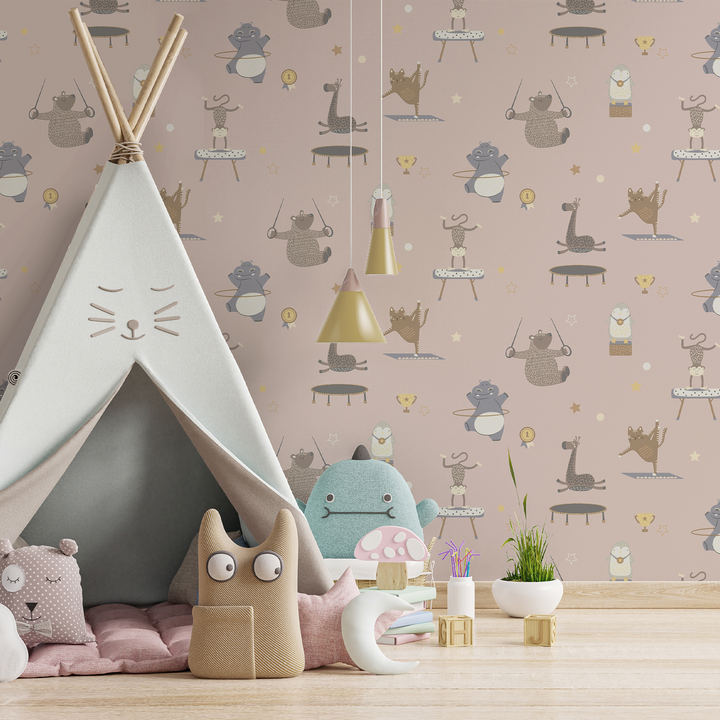 HOLDEN DECOR Papier peint Animal gymnastics Rose poudré Mat