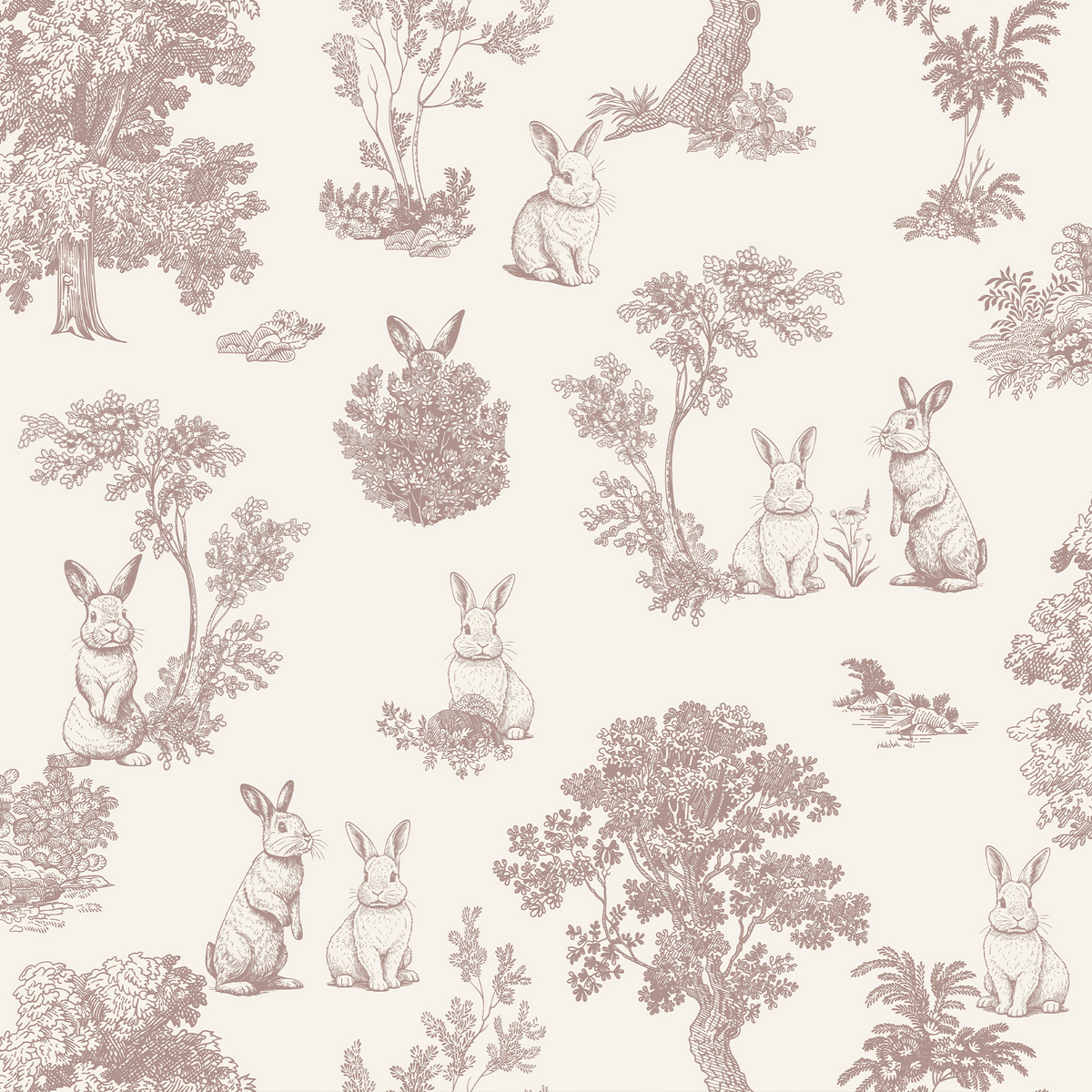 Papier peint intissé Lapinou Terracotta rosé et écru Mat