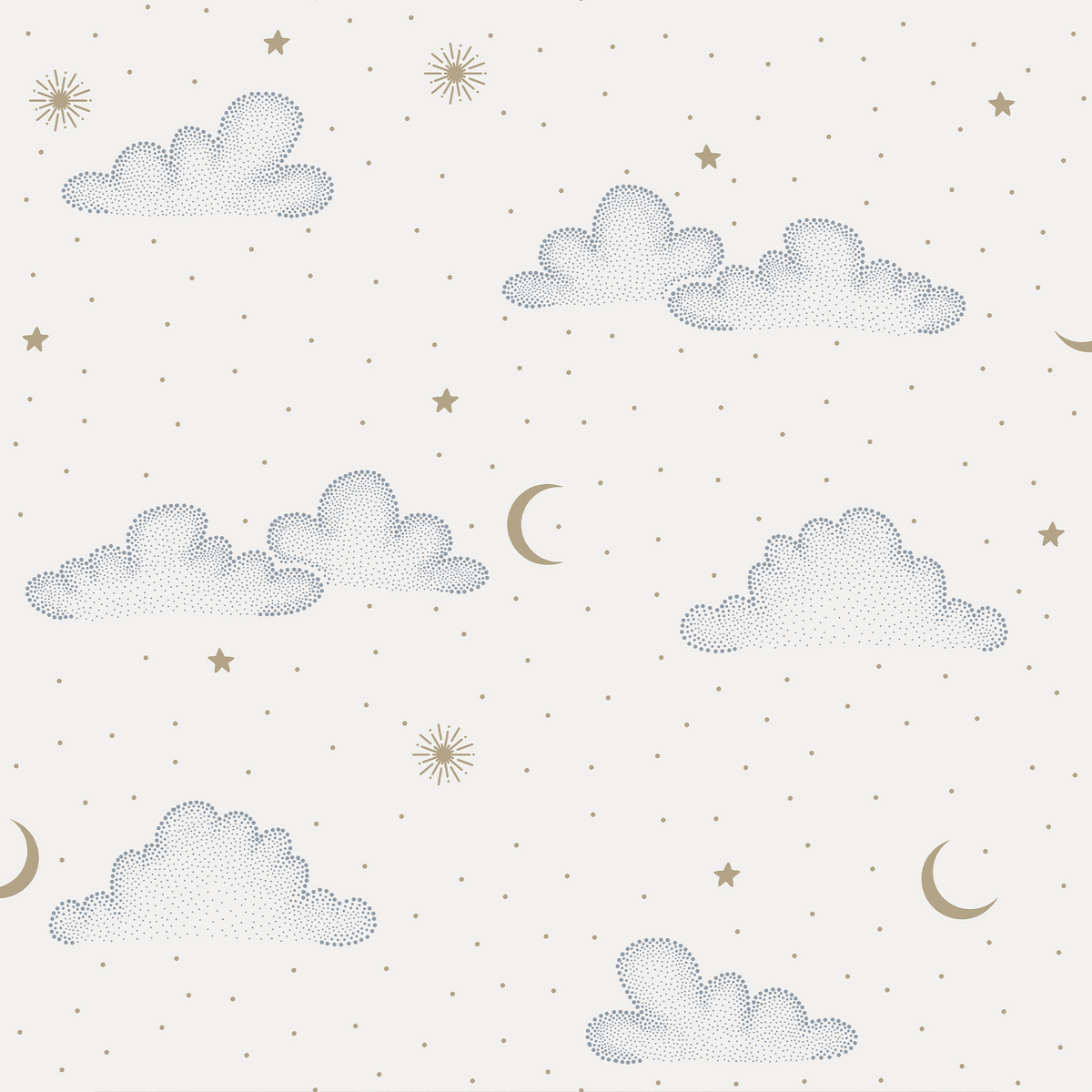 Papier peint intissé Raphaël Blanc doux, bleu ciel et doré Métallisé