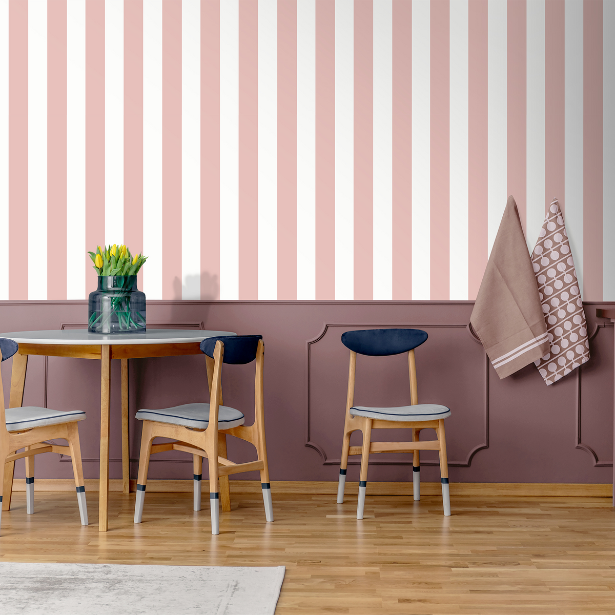 Papier peint intissé Victor Rose blush et blanc Mat