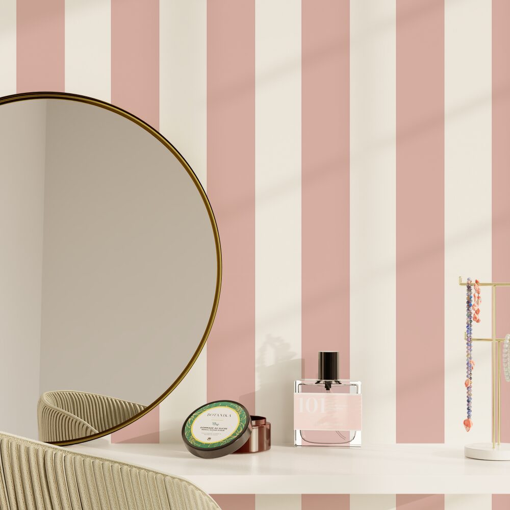 Papier peint intissé Victor Rose blush et blanc Mat