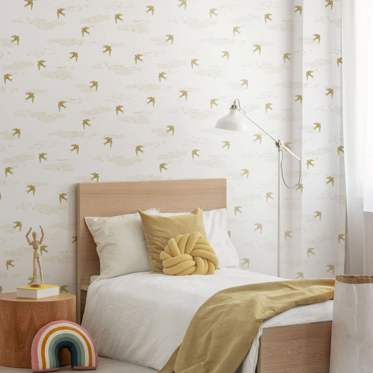 Papier peint intissé Felicidad Blanc doux et doré Satiné