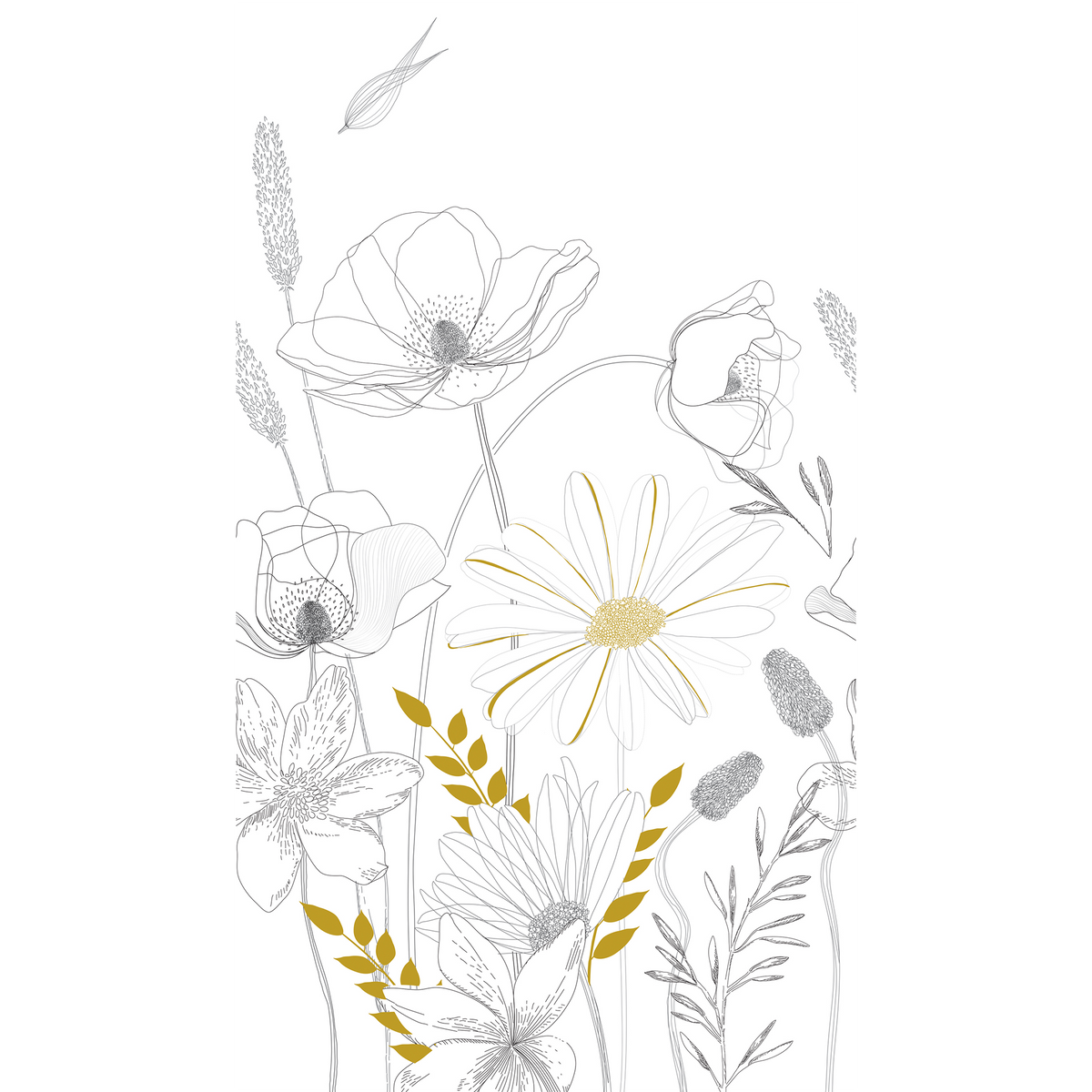 Papier peint panoramique L Neonelya Noir, blanc et ocre Satiné