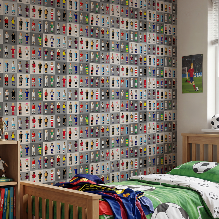 Papier peint Football team Gris clair et multicolore Satiné