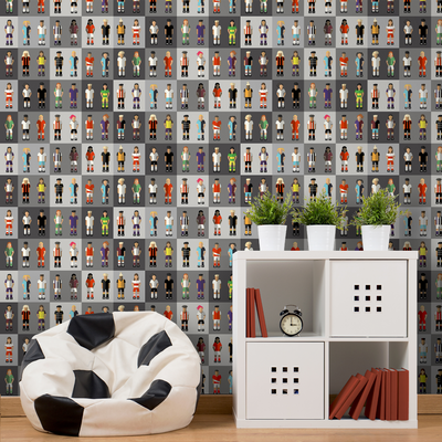 Papier peint Football team Gris clair et multicolore Satiné