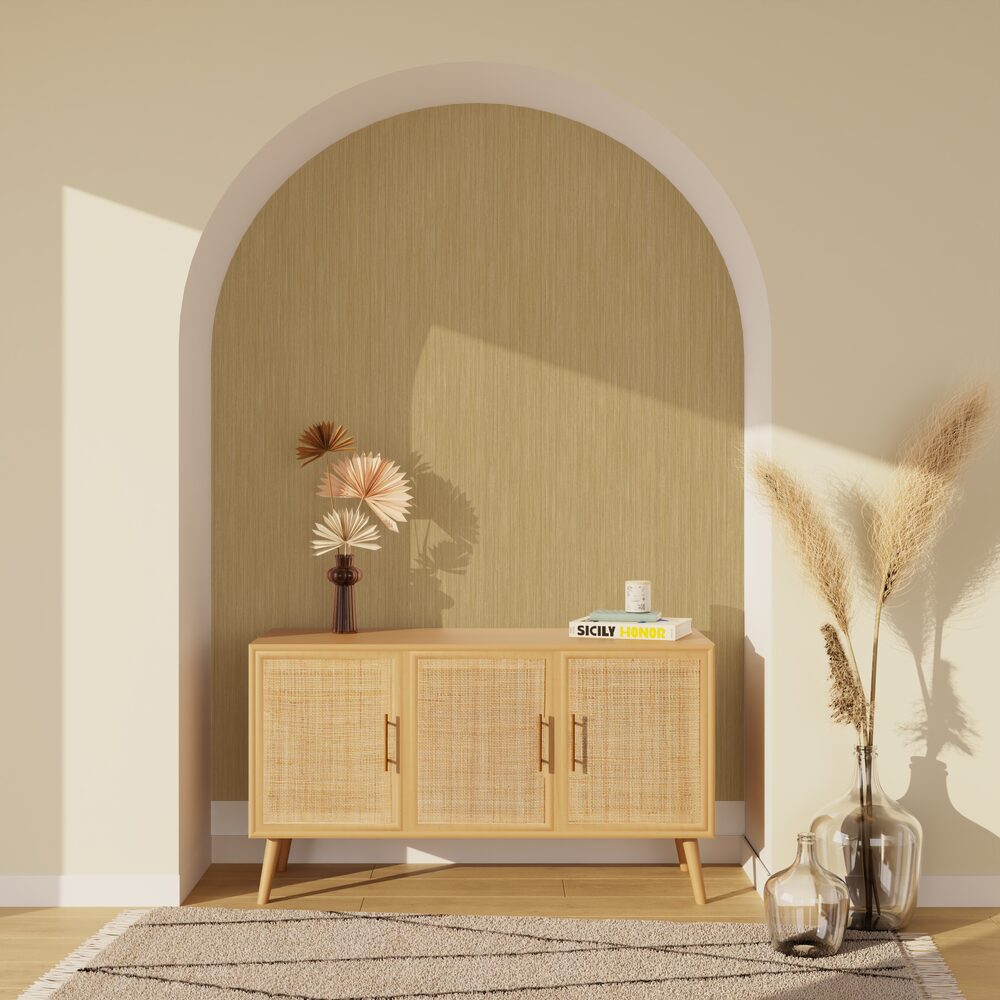 Papier peint intissé Linen Jaune paille Satiné