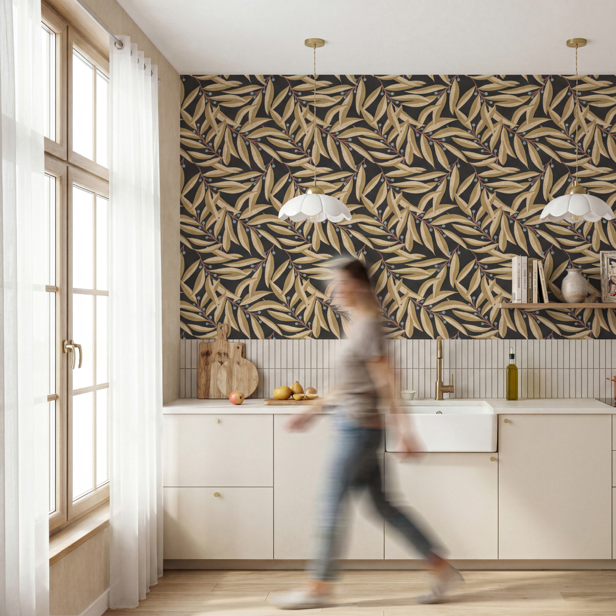 4MURS Papier peint intissé Thalie Noir et ocre Mat