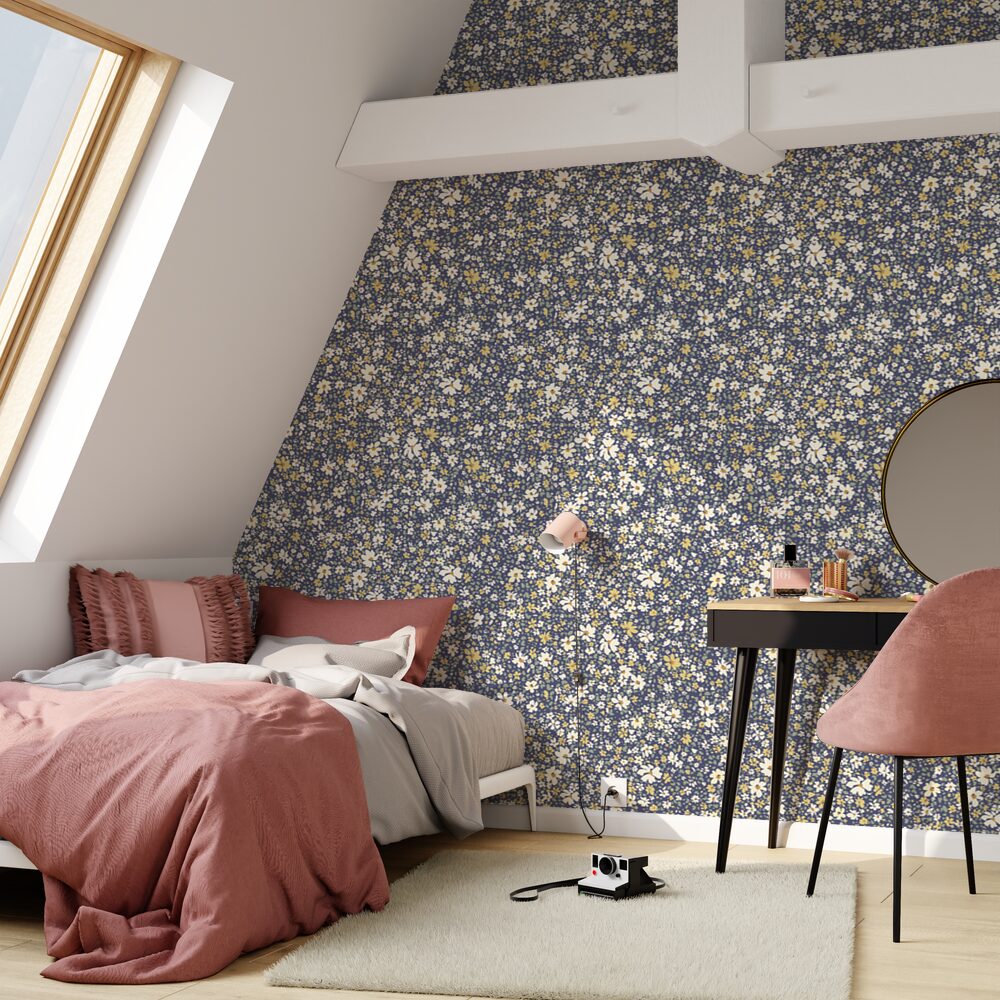4MURS Papier peint intissé Sidonie Bleu marine Mat