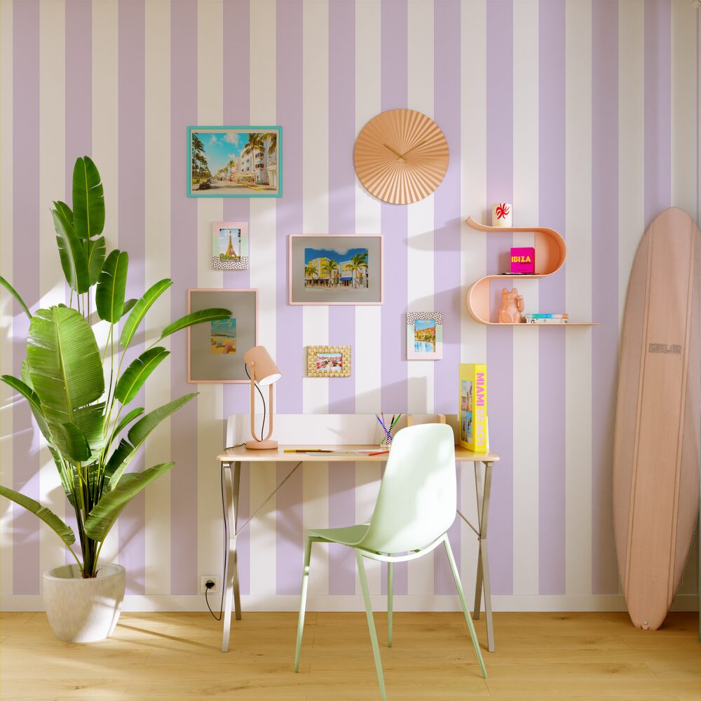 Papier peint intissé Victor Lilas et blanc Mat