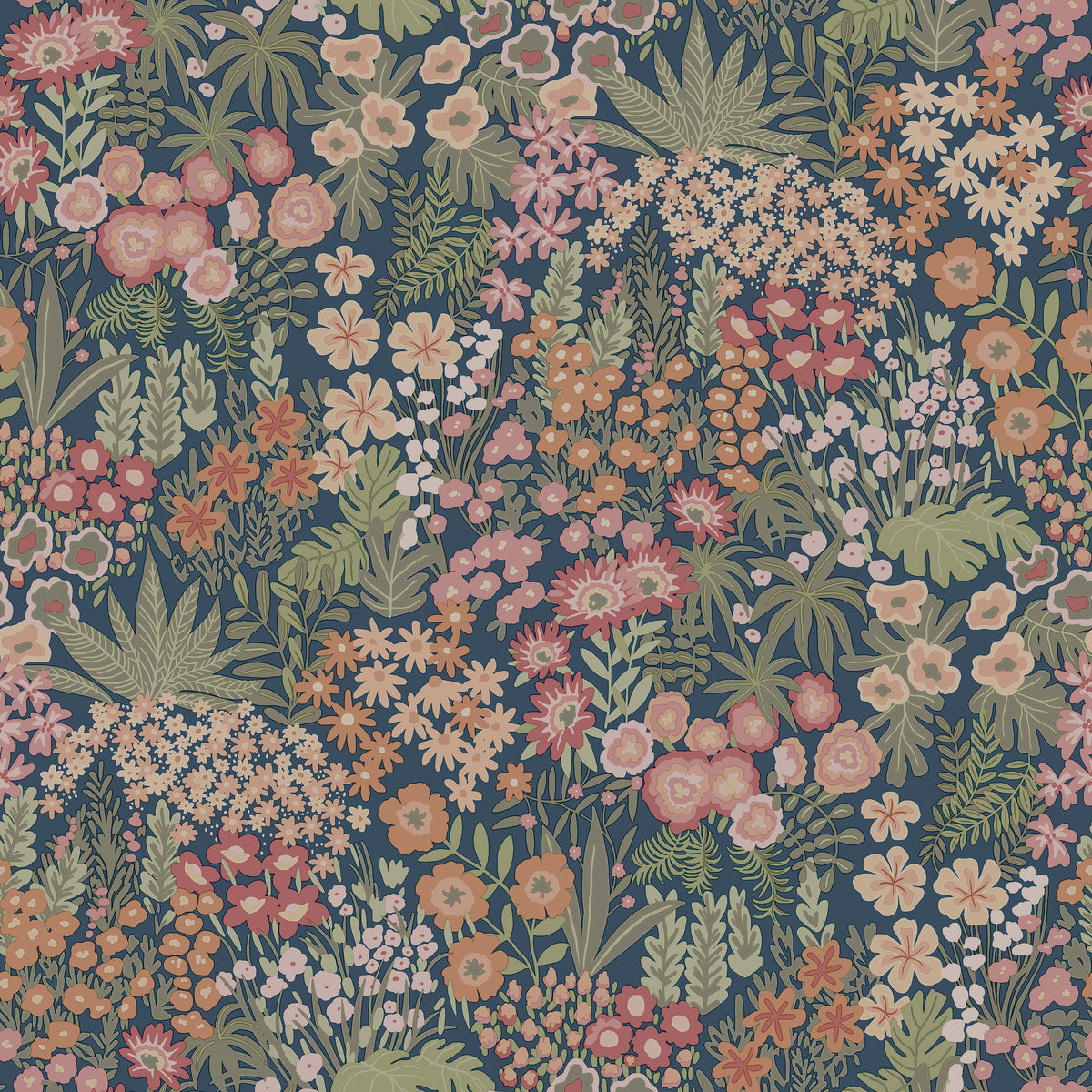 HOLDEN DECOR Papier peint intissé Lysandra Bleu nuit, vert et rose Mat