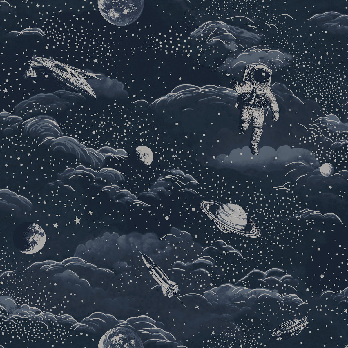 HOLDEN DECOR Papier peint Lost in space Bleu marine et reflets argentés Métallisé