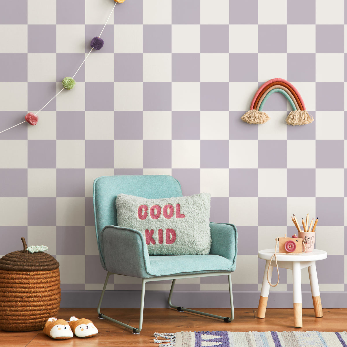 HOLDEN DECOR Papier peint Check this out ! Lilas et écru Mat