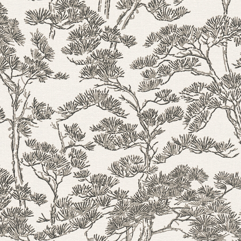 Papier peint intissé Yakushima Gris, noir et blanc Mat