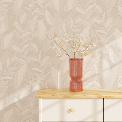 Papier peint intissé Paraiso Beige lin, taupe clair, blanc cassé Satiné