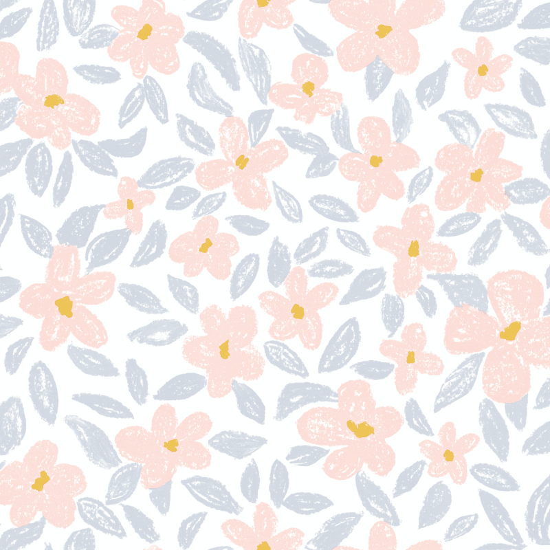 Papier peint intissé Sweet bloom Rose poudré, gris bleuté, blanc cassé, or Satiné
