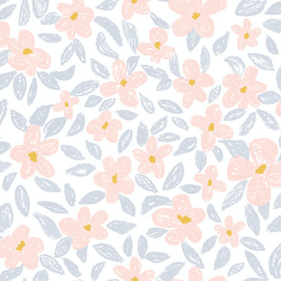 Papier peint intissé Sweet bloom Rose poudré, gris bleuté, blanc cassé, or Satiné