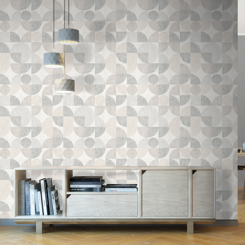 Papier peint intissé Armonia Gris perle, beige grisé, taupe clair, blanc cassé Satiné