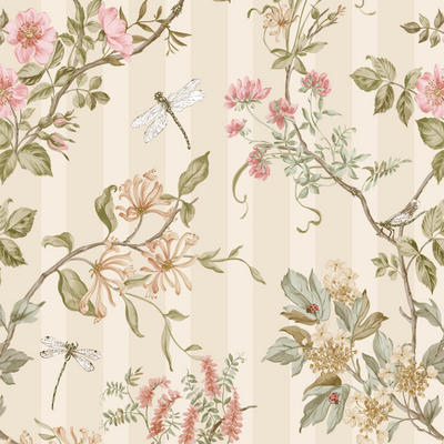 HOLDEN DECOR Papier peint intissé Camberley Beige lin, écru, rose poudré, rose corail, vert sauge Mat