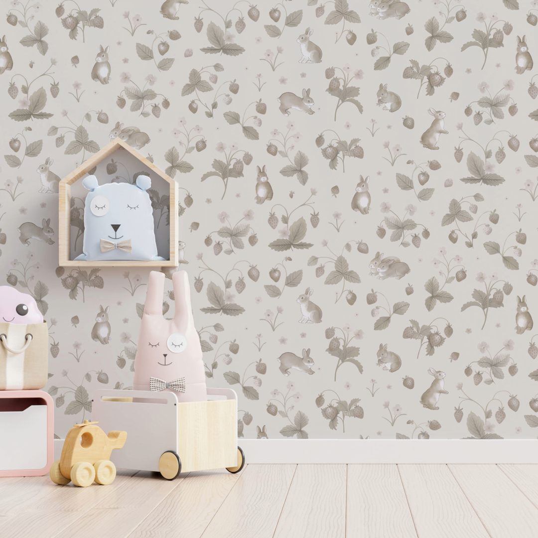 HOLDEN DECOR Papier peint Bunnies & berries Blanc cassé, beige sable, taupe, rose poudré Mat