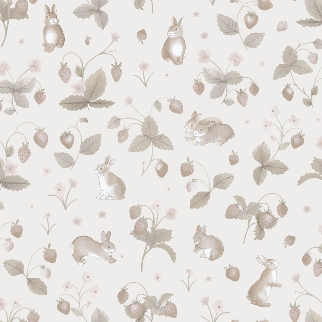 HOLDEN DECOR Papier peint Bunnies & berries Blanc cassé, beige sable, taupe, rose poudré Mat