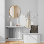 Peinture gris galet dans une entrée avec banquette et radiateur