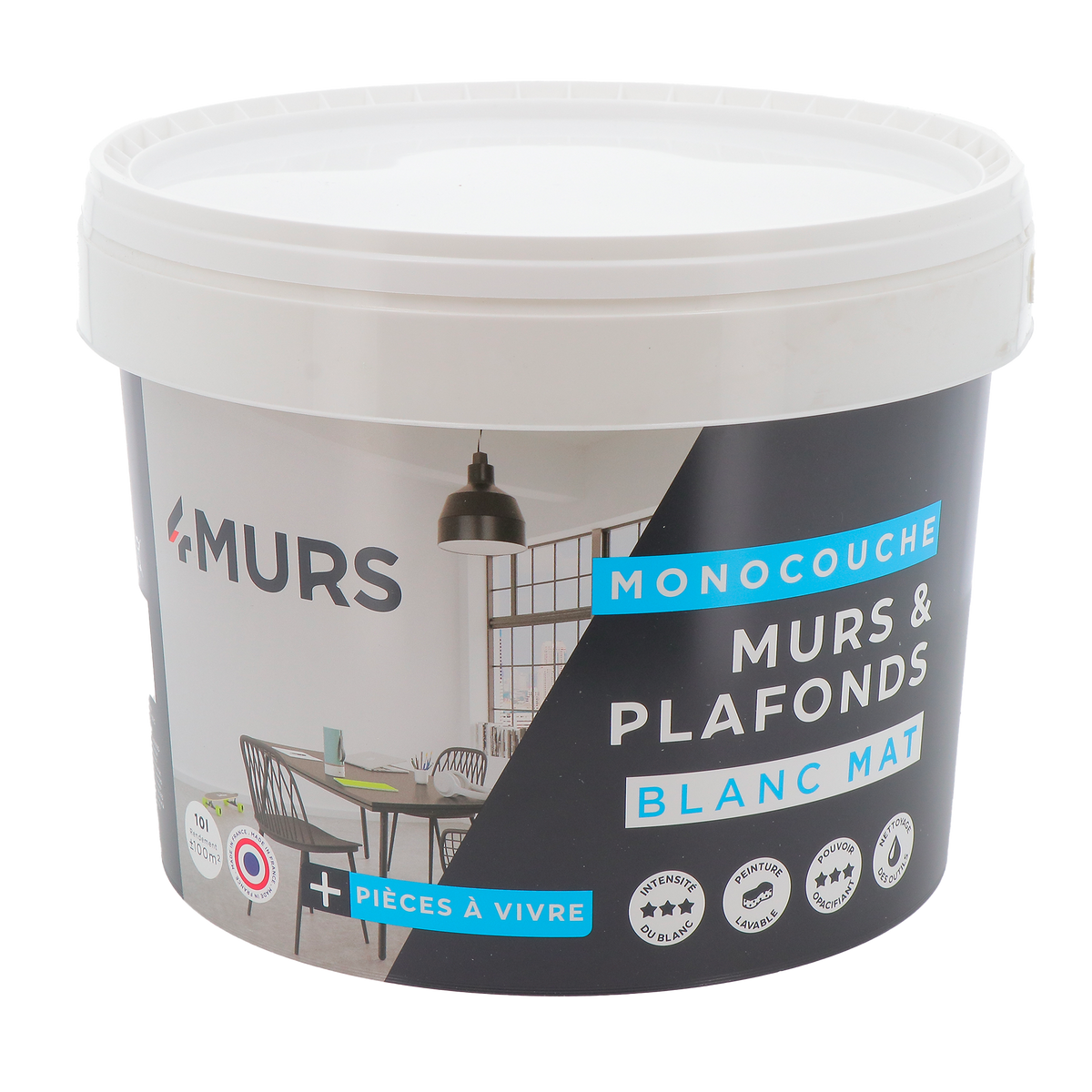 4MURS Peinture Murs et plafonds monocouche Blanc Mat 10L