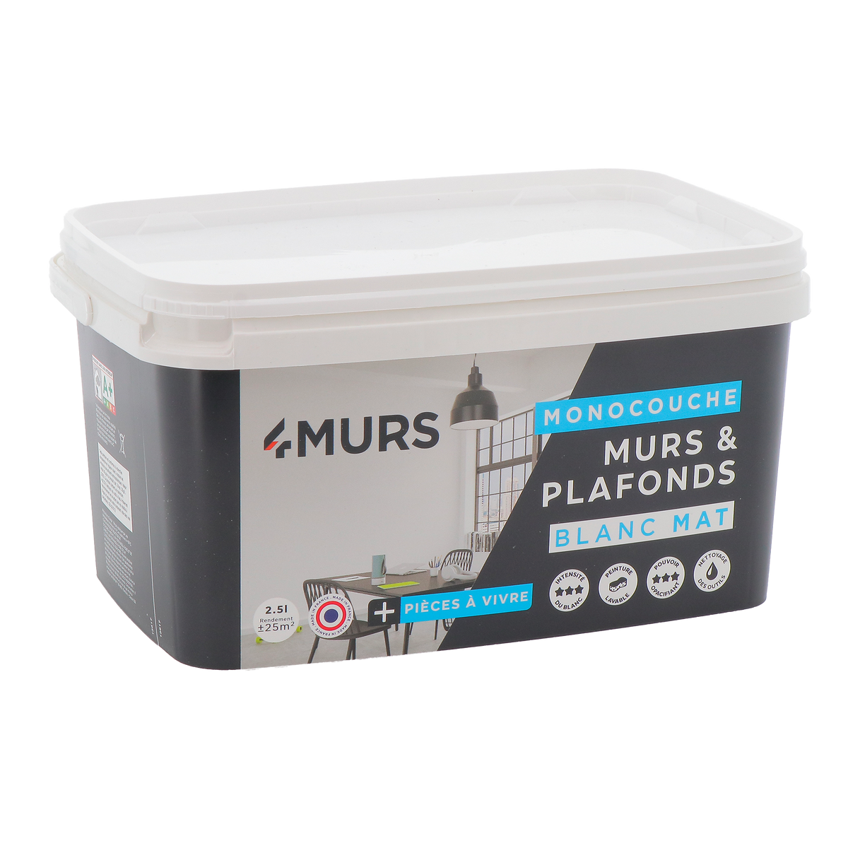 4MURS Peinture Murs et plafonds monocouche Blanc Mat 2,5L