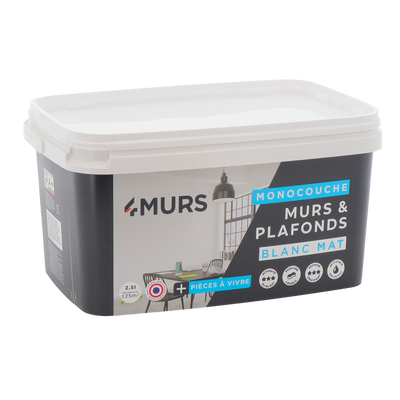 4MURS Peinture Murs et plafonds monocouche Blanc Mat 2,5L