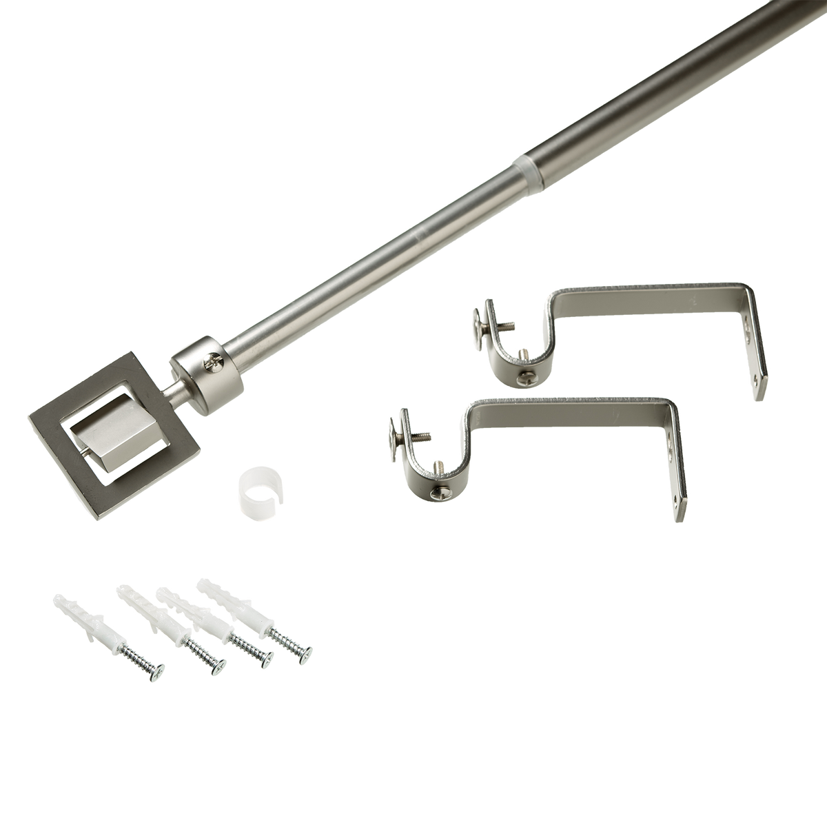 Kit barre à rideaux Nina Satin nickel Métal brossé