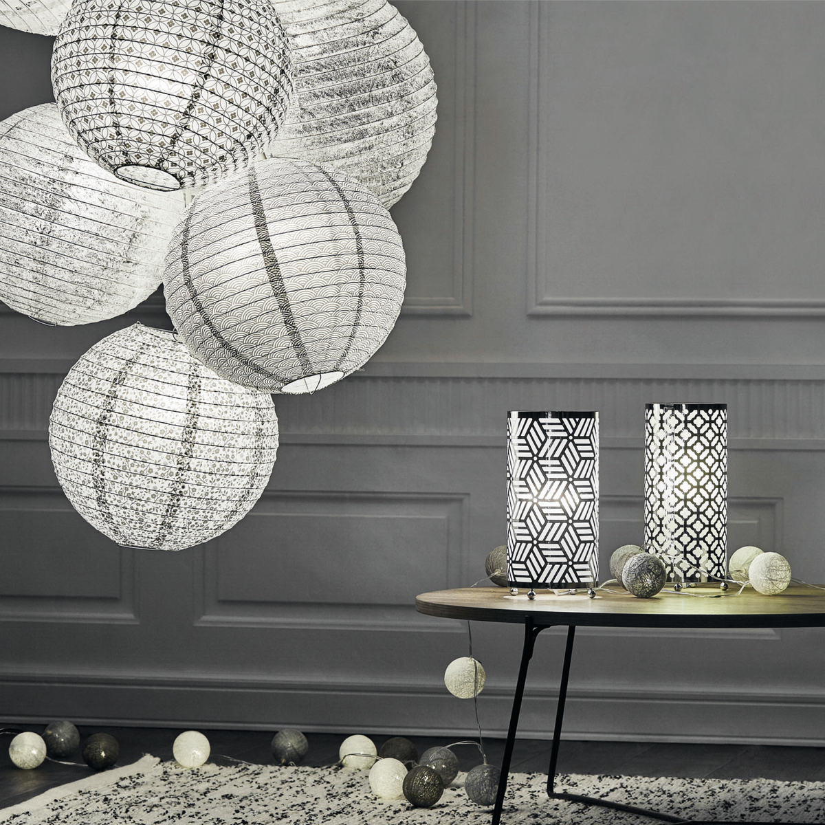 Abat-jour boule papier Dentelle Blanc