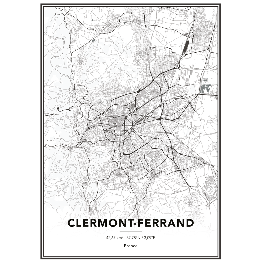 4MURS Image encadrée Map clermont ferrand Blanc