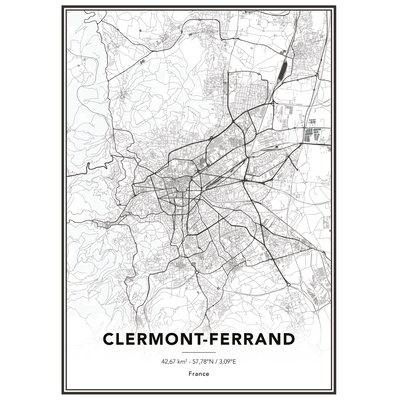 4MURS Image encadrée Map clermont ferrand Blanc