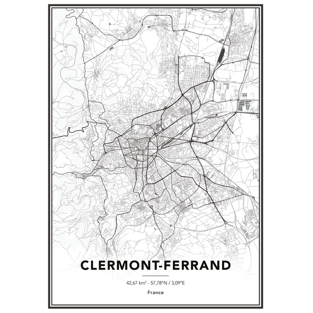 4MURS Image encadrée MAP CLERMONT FERRAND 50 x 70 cm