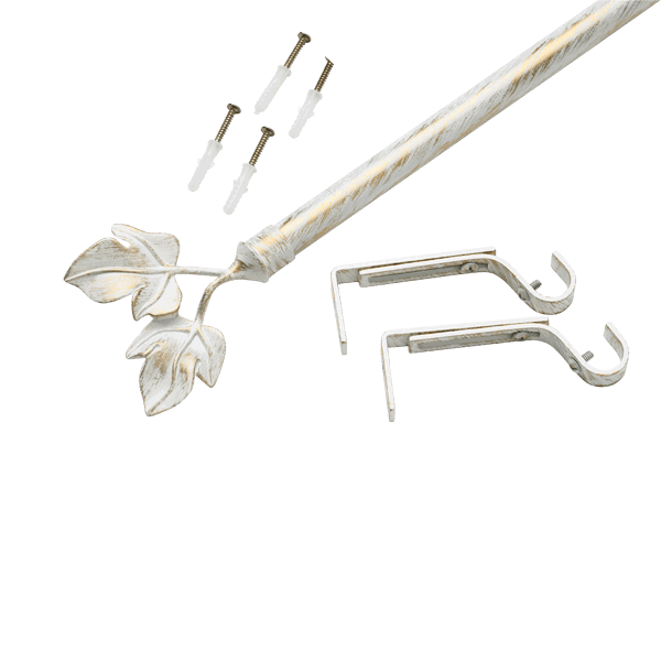Kit barre à rideaux BOURGOGNE blanc / doré 1,9 cm 200 cm