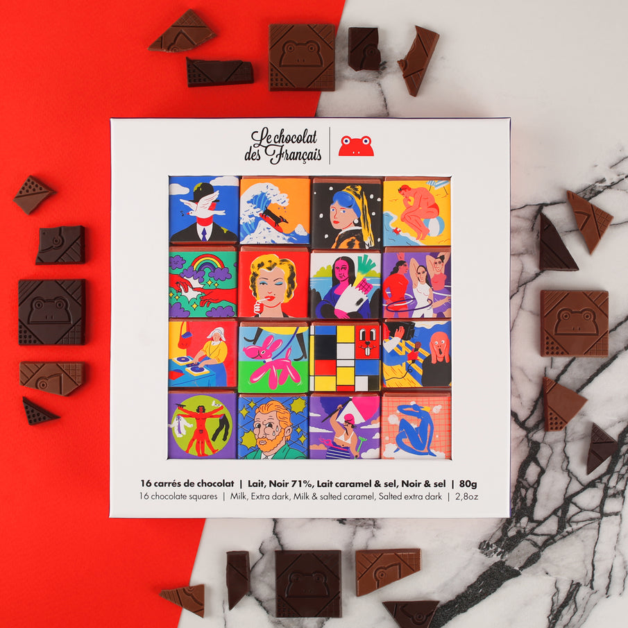 Coffret de 16 chocolats carrés de la marque Chocolat des Français, collection Oeuvres d'art