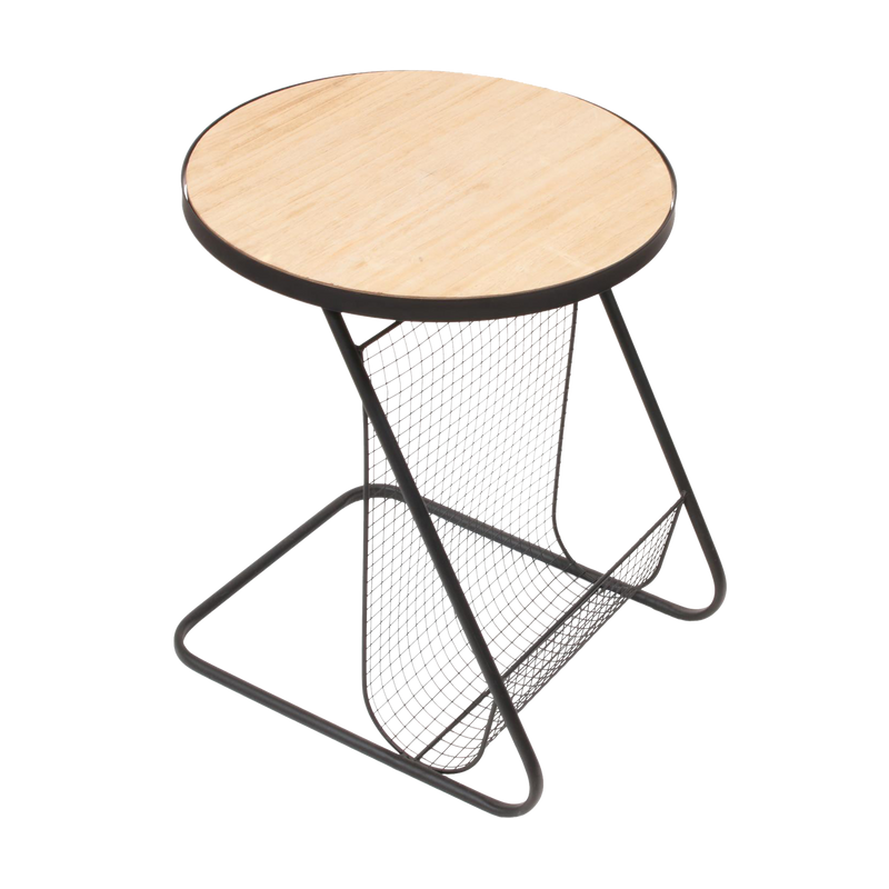 Bout de canapé avec panier métallique en rangement