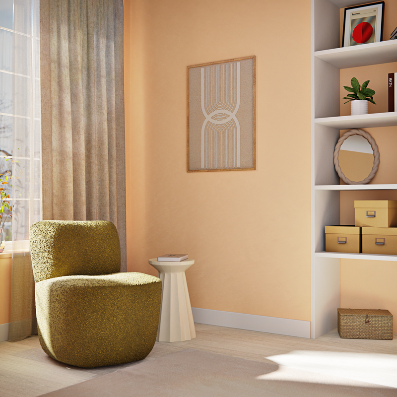 Coin lecture nude et fauteuil en laine bouclée