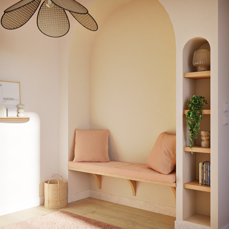 Banquette dans les tons nude et rosé