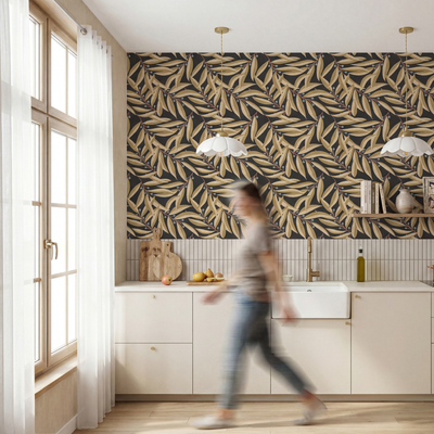 4MURS Papier peint intissé Thalie Noir et ocre Mat
