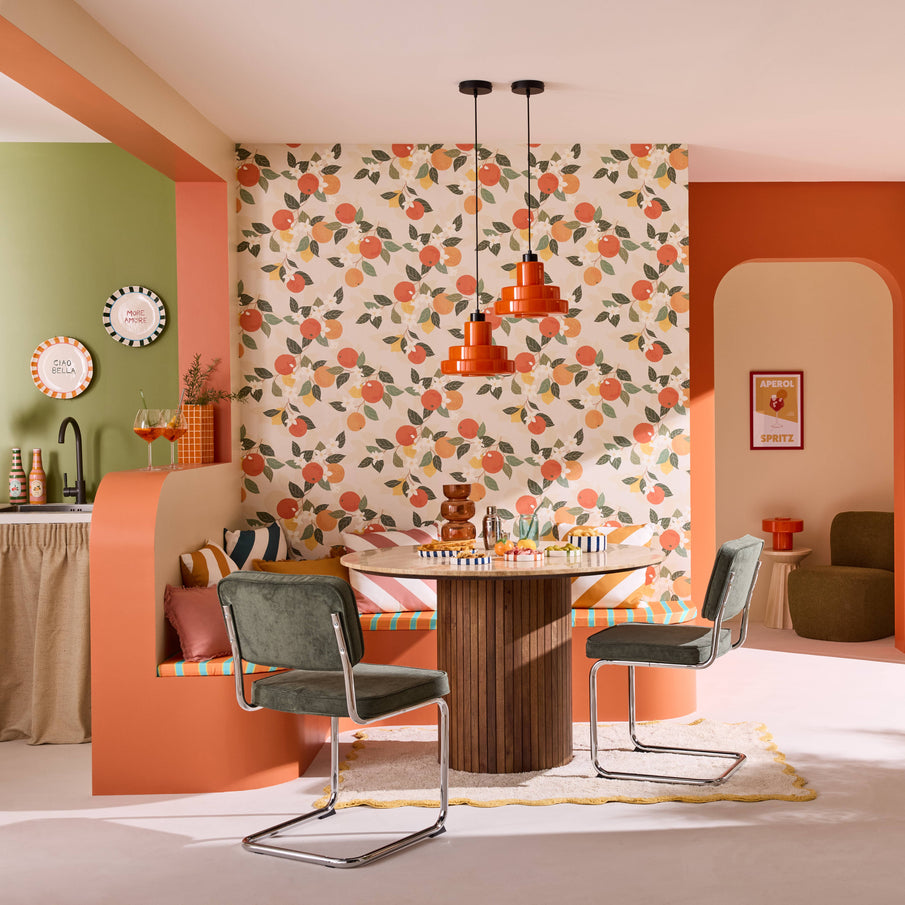 Décoration cuisine ambiance méditerranéenne, papier peint motif agrumes