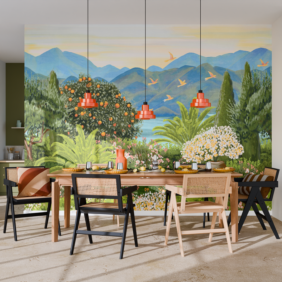 Papier peint panoramique paysage italien Bellagio, déco salle à manger