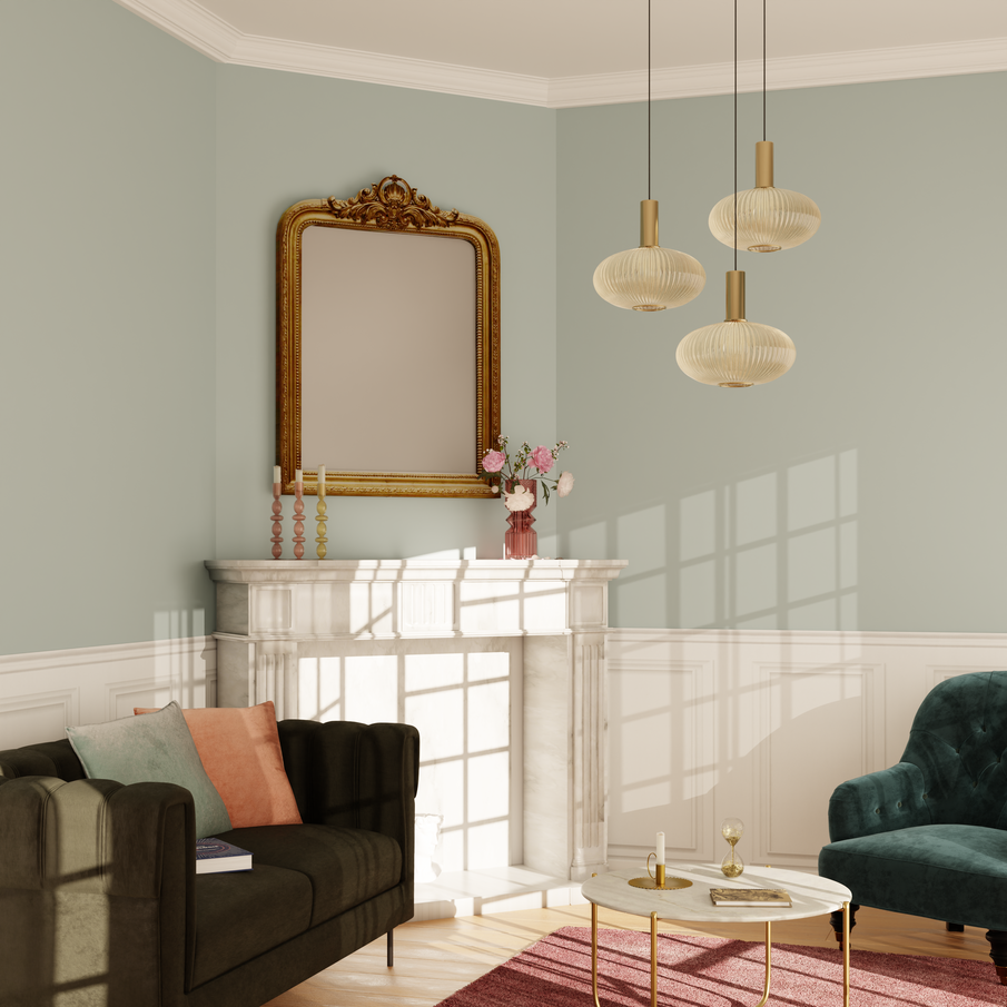 Mur moulures dans un salon style Regencycore